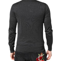 Dolce & Gabbana Gray Embroidery Knit Men Pullover Sweater