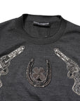 Dolce & Gabbana Gray Embroidery Knit Men Pullover Sweater