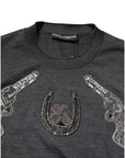 Dolce & Gabbana Gray Embroidery Knit Men Pullover Sweater