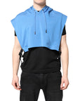 Dolce & Gabbana Blue Cotton Hooded Men Sportswear Vest Sweater