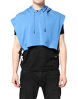 Dolce & Gabbana Blue Cotton Hooded Men Sportswear Vest Sweater