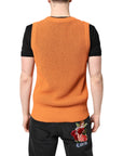 Dolce & Gabbana Orange Cashmere Round Neck Sleeveless T-shirt