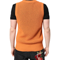 Dolce & Gabbana Orange Cashmere Round Neck Sleeveless T-shirt