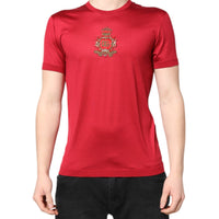 Dolce & Gabbana Red Silk DG Crown Logo Short Sleeve T-shirt
