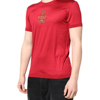 Dolce & Gabbana Red Silk DG Crown Logo Short Sleeve T-shirt