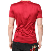 Dolce & Gabbana Red Silk DG Crown Logo Short Sleeve T-shirt