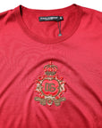 Dolce & Gabbana Red Silk DG Crown Logo Short Sleeve T-shirt
