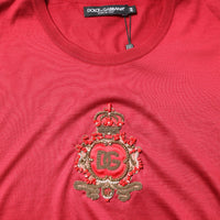 Dolce & Gabbana Red Silk DG Crown Logo Short Sleeve T-shirt