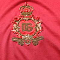 Dolce & Gabbana Red Silk DG Crown Logo Short Sleeve T-shirt
