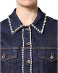 Dolce & Gabbana Blue Denim Cotton Crystal Embellished Jacket