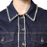 Dolce & Gabbana Blue Denim Cotton Crystal Embellished Jacket