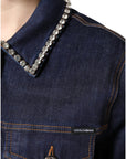 Dolce & Gabbana Blue Denim Cotton Crystal Embellished Jacket