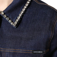 Dolce & Gabbana Blue Denim Cotton Crystal Embellished Jacket