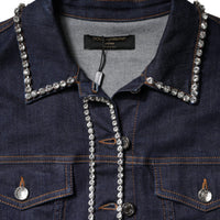 Dolce & Gabbana Blue Denim Cotton Crystal Embellished Jacket