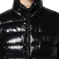 Dolce & Gabbana Black Logo Plaque Full Zip Puffer Jacket