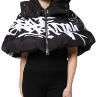 Dolce & Gabbana Black Padded Hooded Full Zip Cropped Jacket