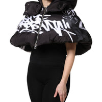 Dolce & Gabbana Black Padded Hooded Full Zip Cropped Jacket