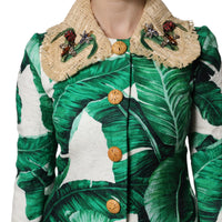 Dolce & Gabbana Multicolor Leaf Print Embellished Trenchcoat Jacket