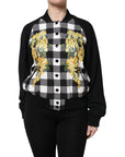 Dolce & Gabbana Black White Check Floral Button Down Jacket