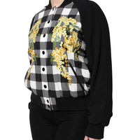 Dolce & Gabbana Black White Check Floral Button Down Jacket