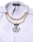 Dolce & Gabbana White Chain Pearl Cotton Round Neck T-shirt