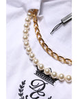 Dolce & Gabbana White Chain Pearl Cotton Round Neck T-shirt