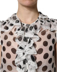 Dolce & Gabbana White Black Polka Dot Cotton Sleeveless Top