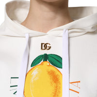 Dolce & Gabbana Ivory Cotton Printed Hooded Pullover Sweater