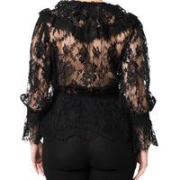 Dolce & Gabbana Black Cotton Floral Lace Women Blouse Top