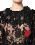 Dolce & Gabbana Black Cotton Floral Lace Women Blouse Top