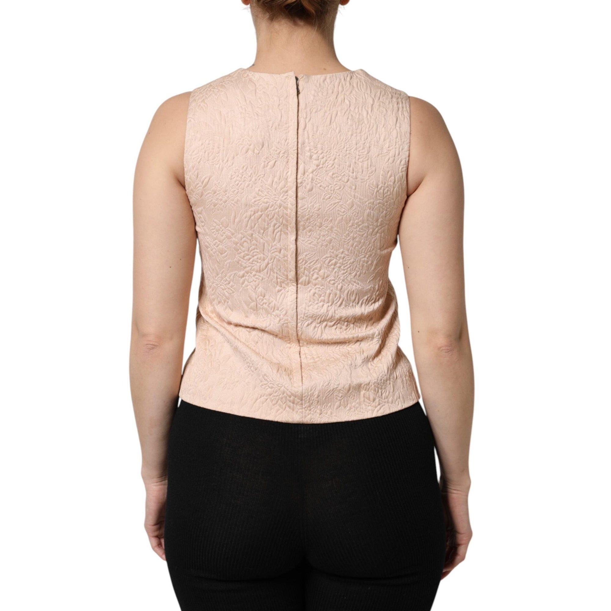 Dolce & Gabbana Beige Floral Embroidery Sleeveless Tank Top