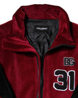 Dolce & Gabbana Red Black Cotton Logo FullZip Bomber Jacket
