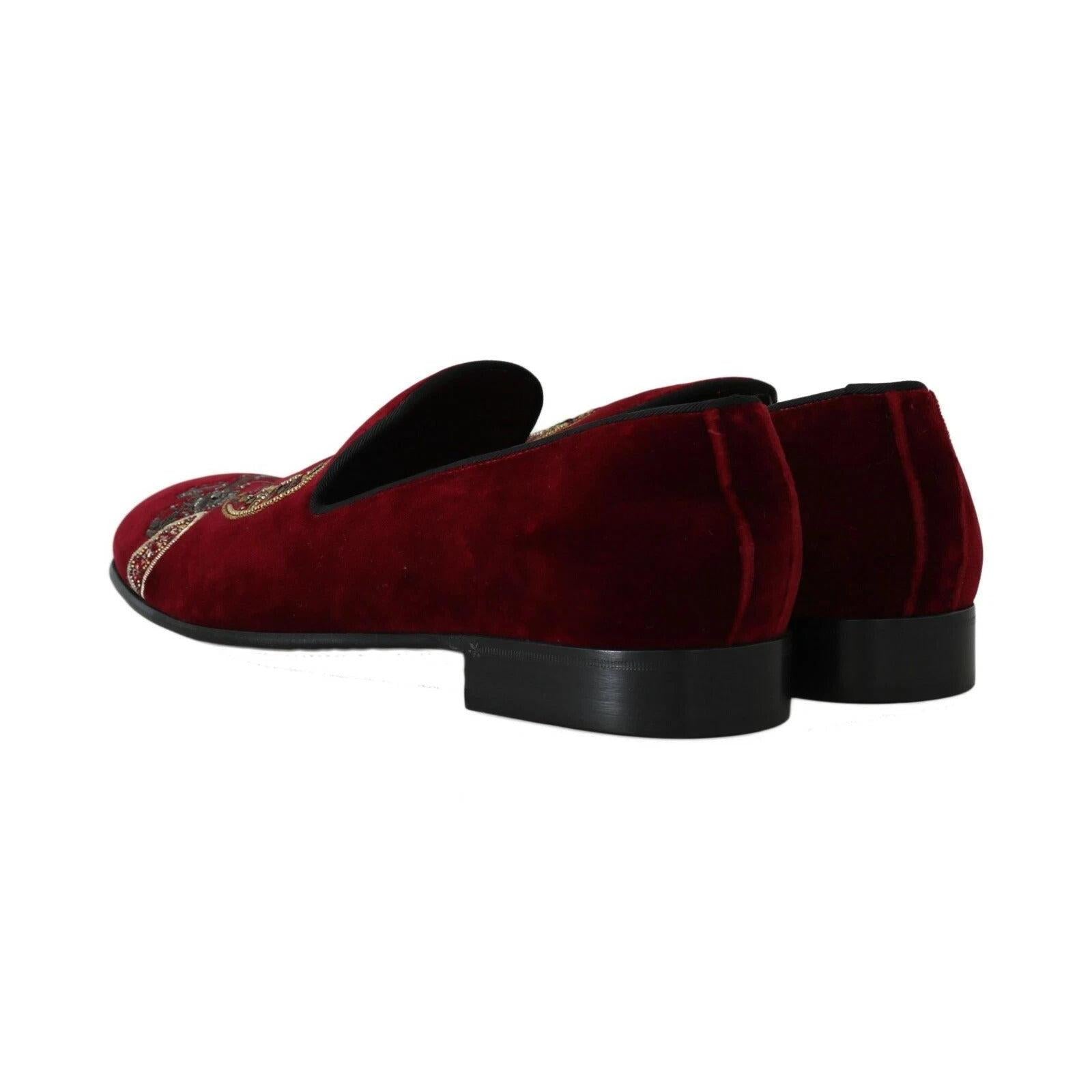 Dolce & Gabbana Bordeaux Velvet Sequined Men's Loafers