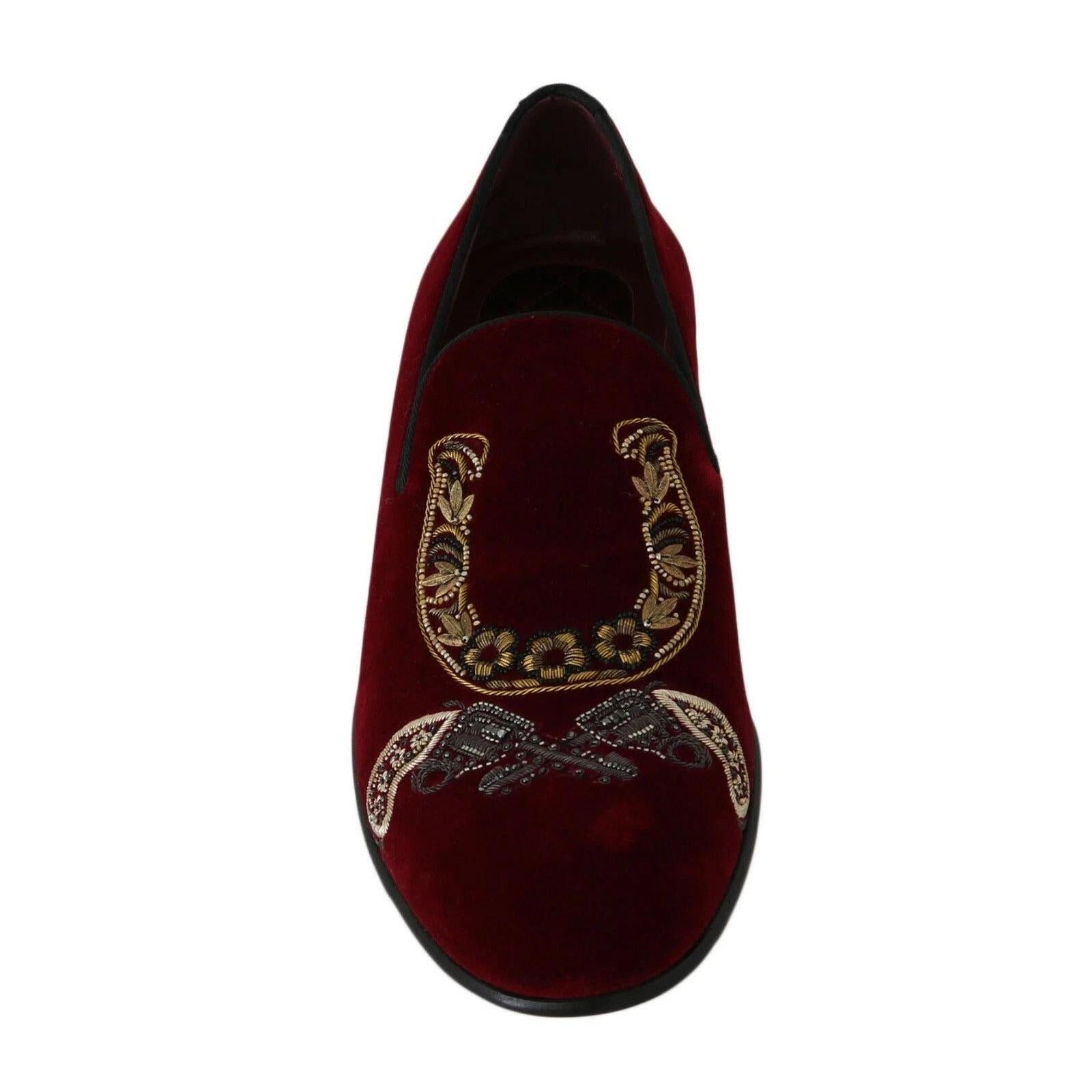 Dolce & Gabbana Bordeaux Velvet Sequined Men's Loafers