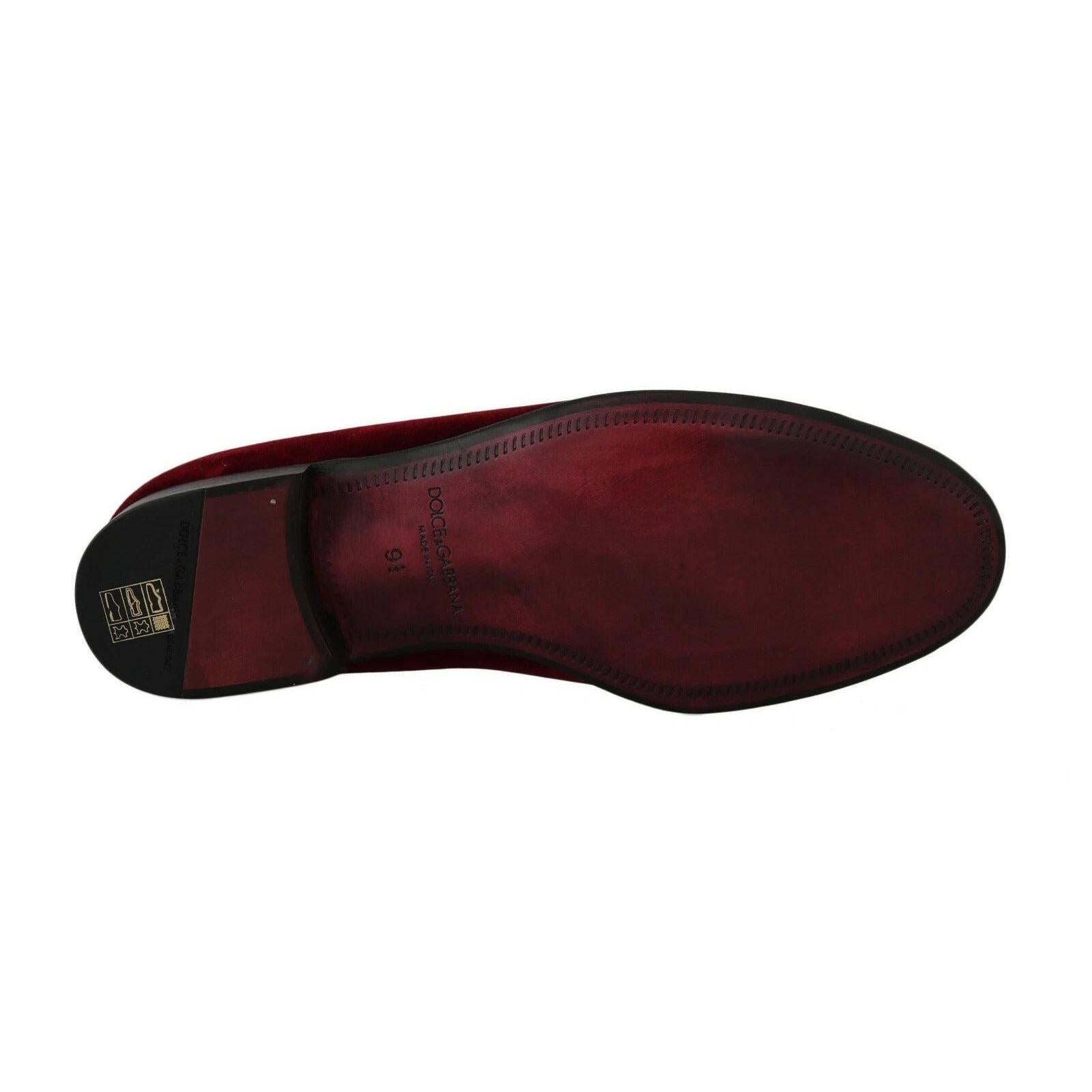 Dolce & Gabbana Bordeaux Velvet Sequined Men's Loafers
