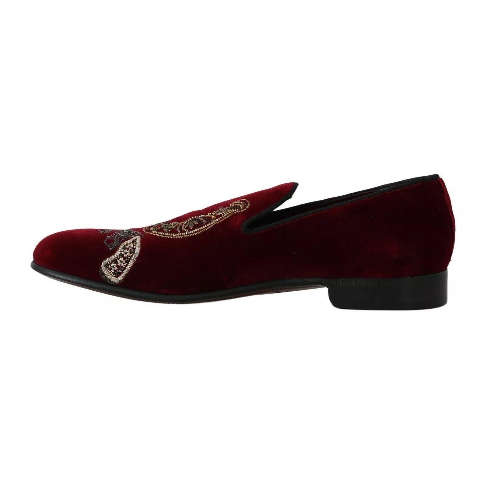 Dolce & Gabbana Bordeaux Velvet Sequined Men's Loafers