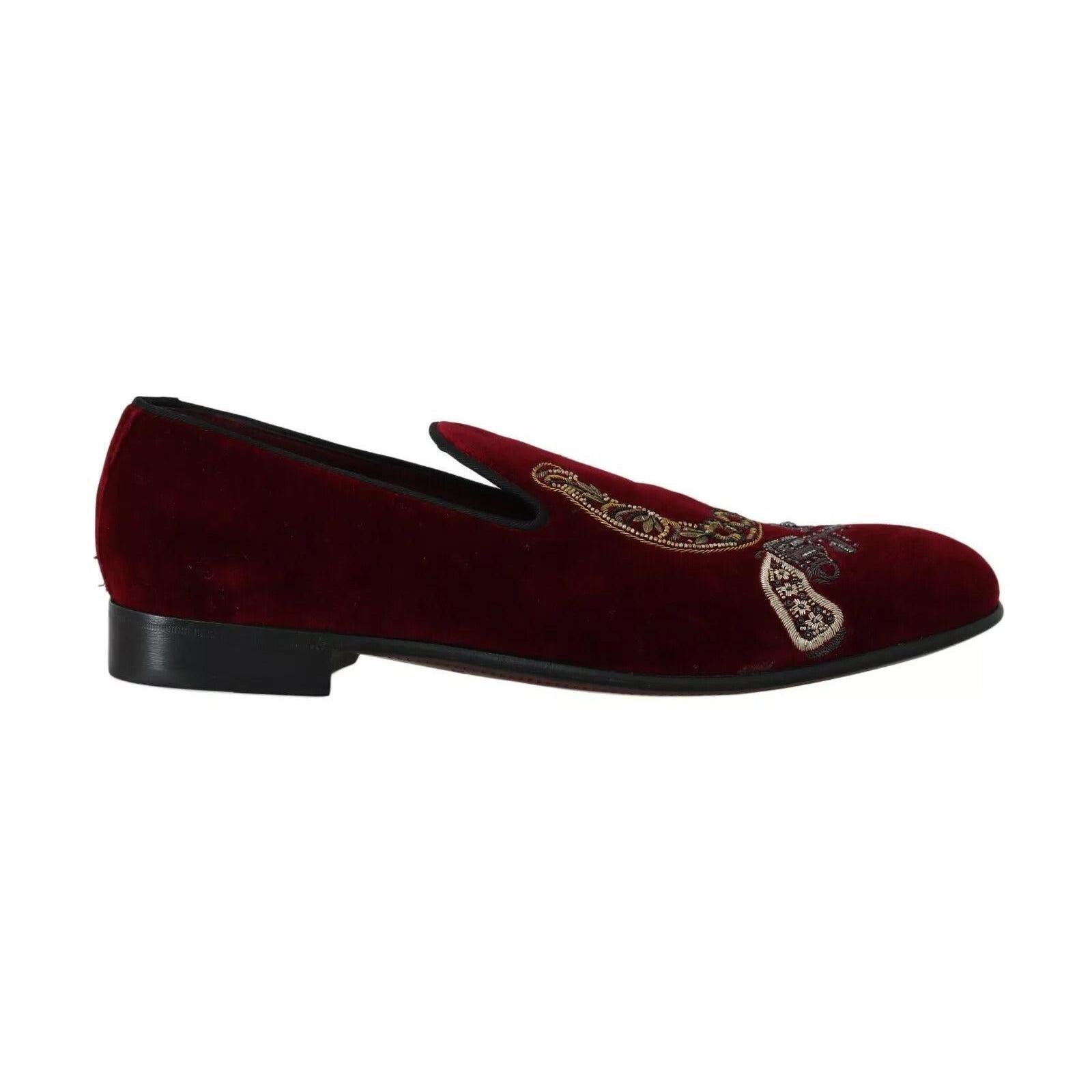 Dolce & Gabbana Bordeaux Velvet Sequined Men's Loafers