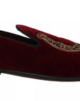 Dolce & Gabbana Bordeaux Velvet Sequined Men's Loafers