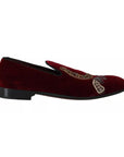 Dolce & Gabbana Bordeaux Velvet Sequined Men's Loafers