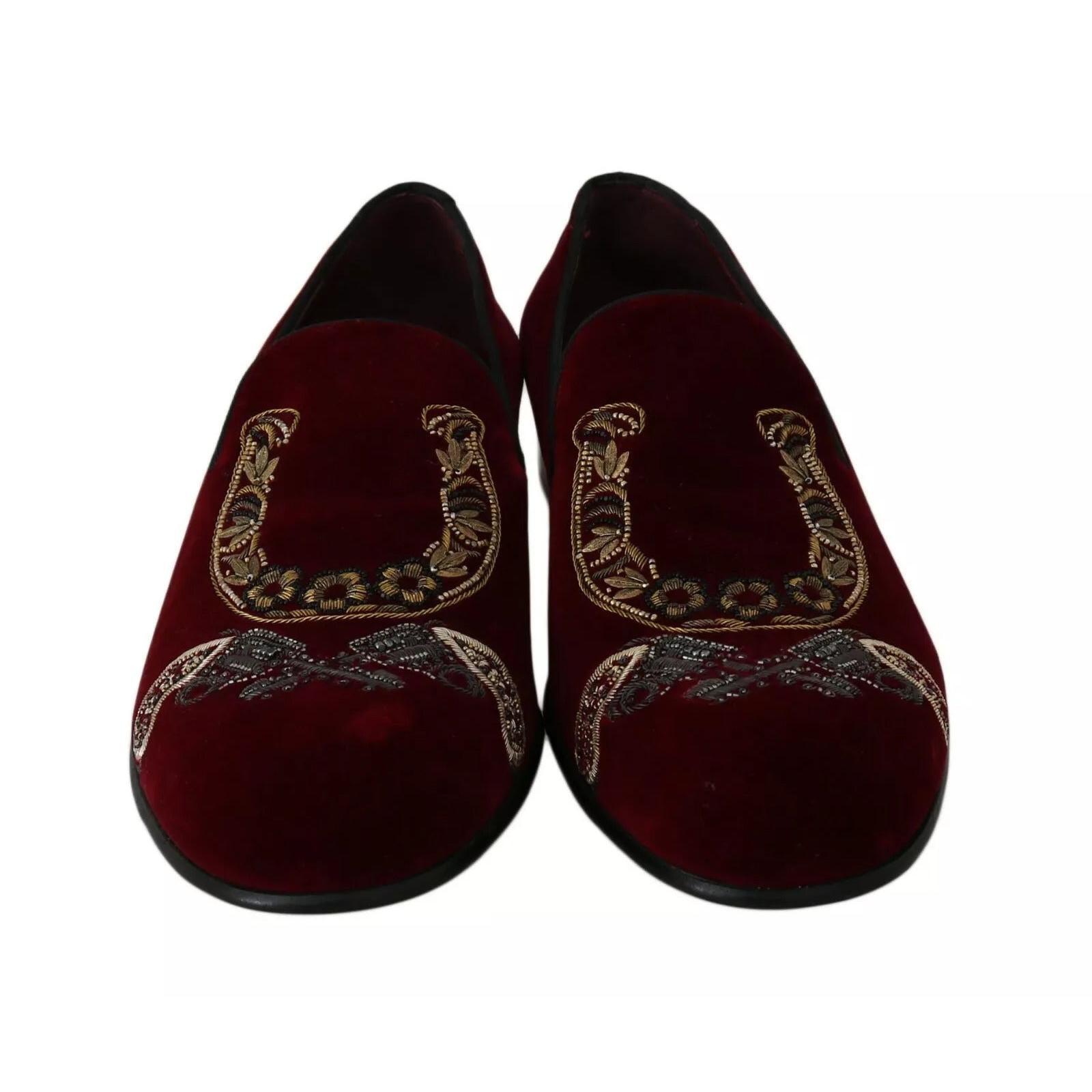 Dolce & Gabbana Bordeaux Velvet Sequined Men's Loafers