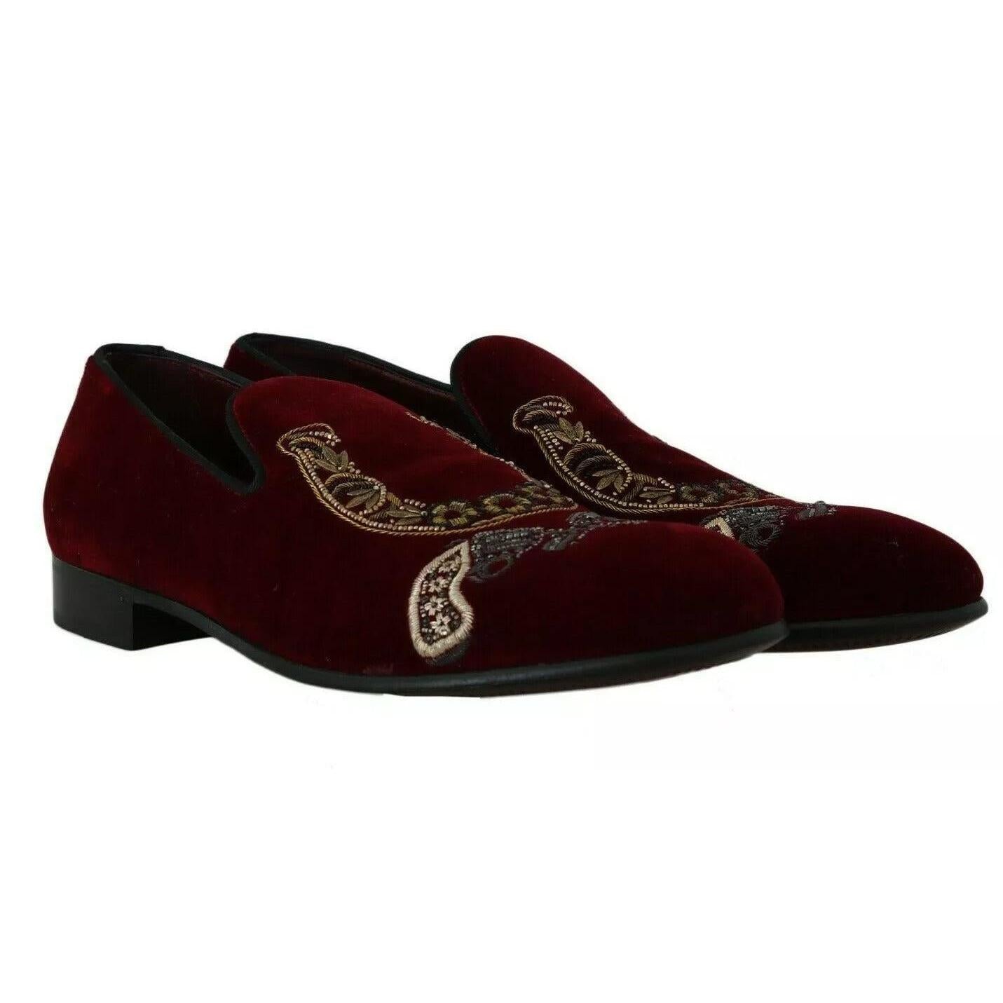 Dolce & Gabbana Bordeaux Velvet Sequined Men's Loafers