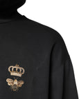 Dolce & Gabbana Black Bee Crown Embroidery Hooded Sweater