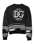 Dolce & Gabbana Black Cotton Logo Printed Pullover Sweater