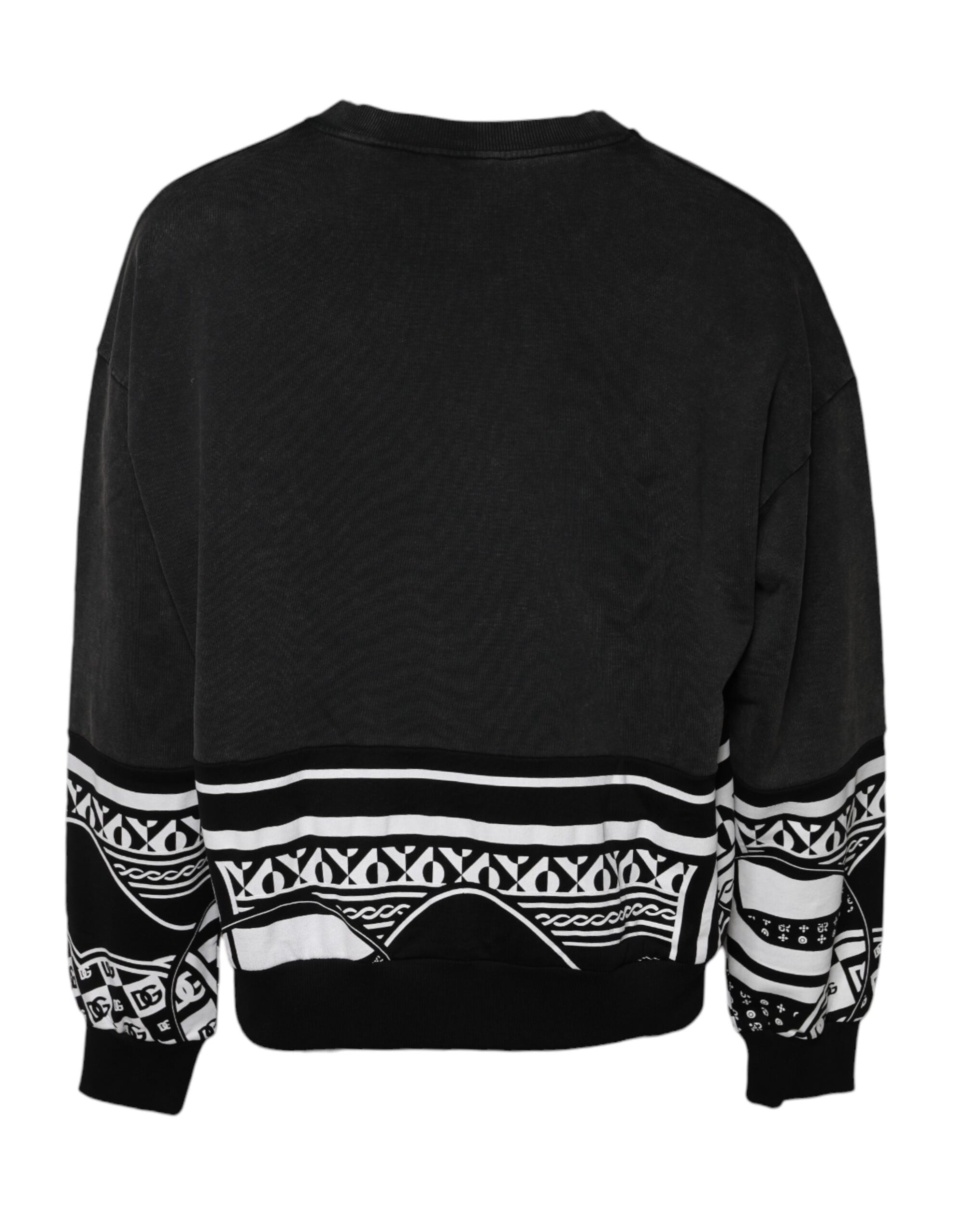 Dolce & Gabbana Black Cotton Logo Printed Pullover Sweater