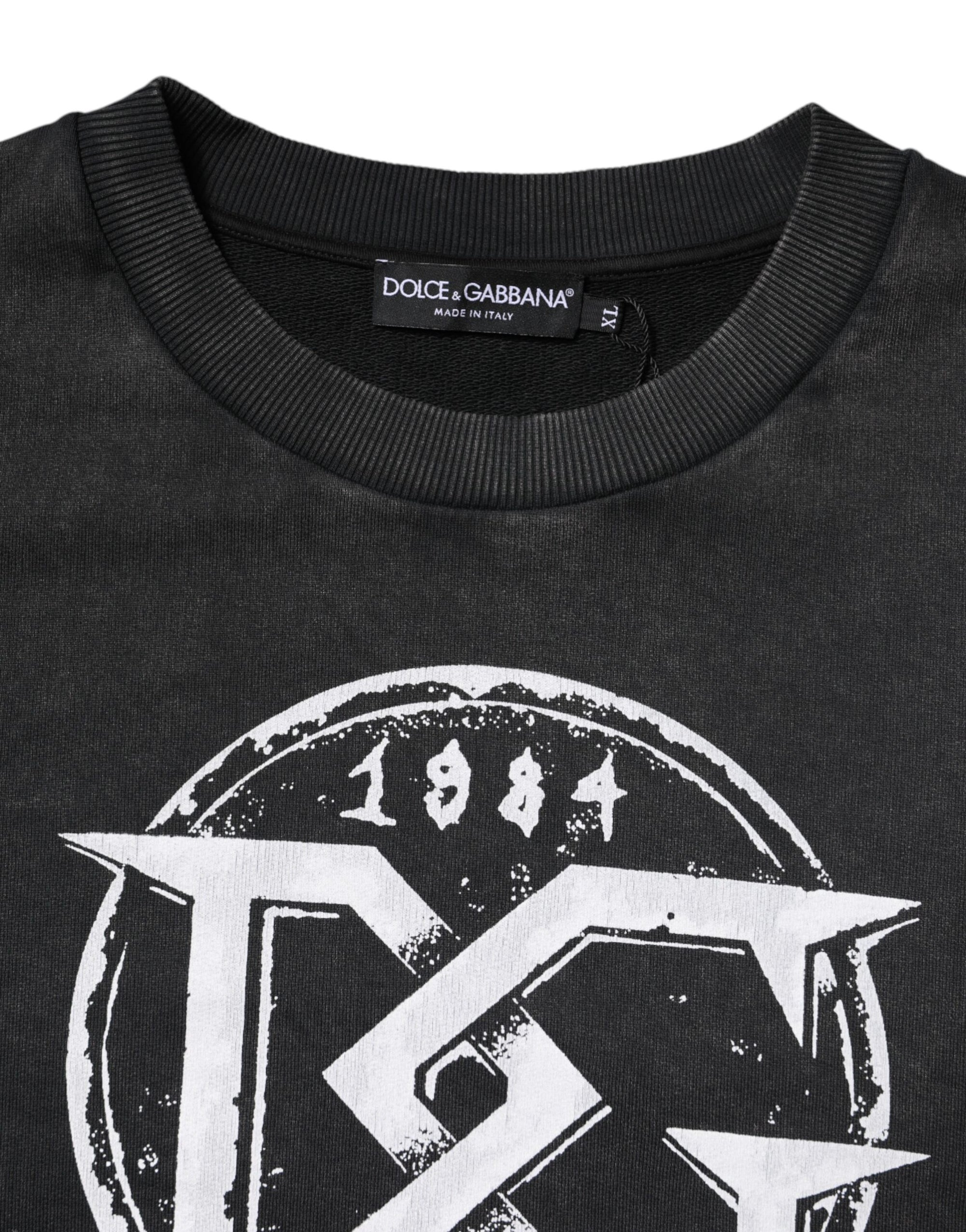 Dolce & Gabbana Black Cotton Logo Printed Pullover Sweater