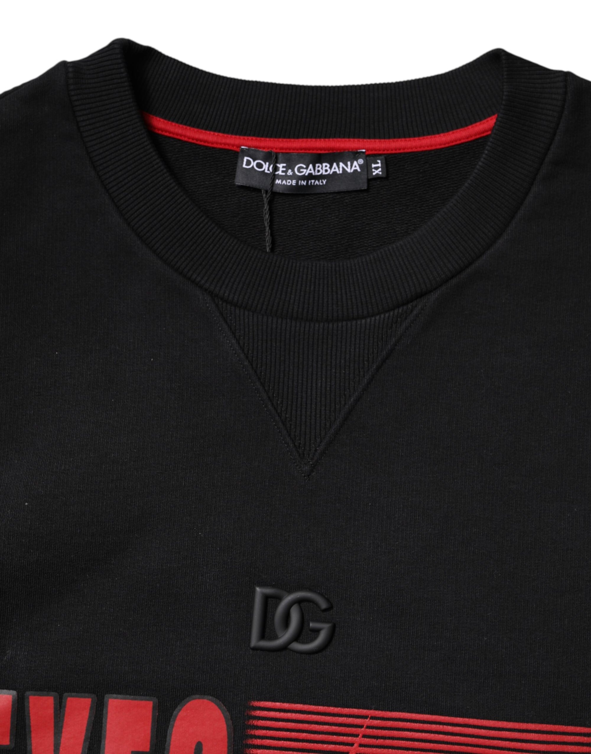 Dolce & Gabbana Black Cotton Graphic Print Pullover Sweater