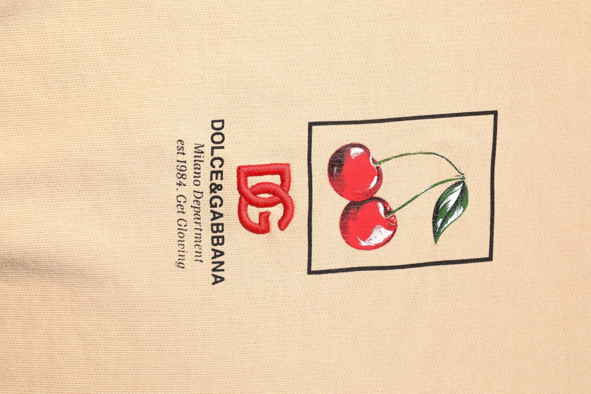 Dolce & Gabbana Beige Cherry Print Crew Neck Pullover Sweater