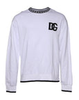 Dolce & Gabbana White Logo Cotton Crew Neck Pullover Sweater