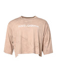 Dolce & Gabbana Beige Tie Dye Logo Print Cropped T-shirt