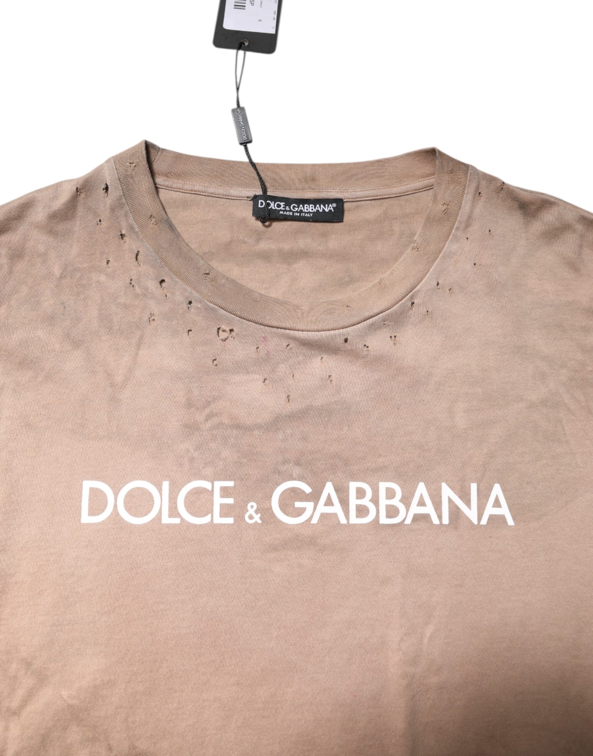 Dolce & Gabbana Beige Tie Dye Logo Print Cropped T-shirt